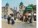 Der Karlsplatz in München by Detlev Nitschke, oil on panel, sold Jun 2023