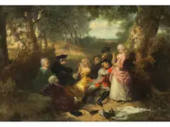 Elegante Gesellschaft Beim Picknick in Einer Waldlichtung by Herman Frederik Carel ten Kate, oil on panel, offered Dec 2021