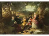 Elegante Gesellschaft Beim Picknick in Einer Waldlichtung by Herman Frederik Carel ten Kate, oil on panel, offered Dec 2021