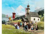 Prozession auf der alm by Detlev Nitschke, oil on panel, sold Jun 2023