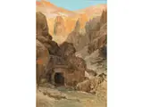 Wüstenlandschaft mit Löwe by Carl Wuttke, 1849 Trebnitz – 1927 München, oil on board, offered Sep 2020