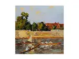 Flusslandschaft mit Ruderern by Ch. Venice, oil on canvas, offered Dec 2016