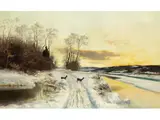 Winterliches Uferstück mit Rotwild by Fritz Halberg-Krauss, oil on canvas, offered Sep 2024