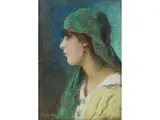 Halbbildnis Einer Dame mit Orientalischem Kopftuch by Französischer Orientalist des, pastel, offered Jun 2025