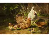 Henne und Glucke mit Küken by Antonio Montemezzo, oil on panel, offered Apr 2022