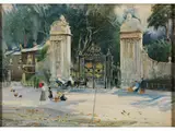 Prachtvolles Eingangstor zu Einem Schlosspark by Charles James Lauder, watercolor, offered Mar 2024