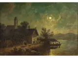 Das Wirtshaus am see im Mondschein by Franz Xaver von Hofstetten, oil on canvas, offered Dec 2024