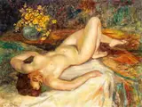 Liegender akt mit Blumen by Kazimier Rubolowsky, oil on canvas, sold Mar 2025