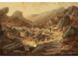 Ziehende Soldaten in Felsiger Gebirgslandschaft by Karl Haase, 1820 – 1877, oil on canvas, offered Apr 2018