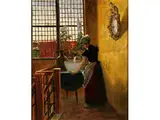 Junges Mädchen bei der Hausarbeit by Ernst Oskar Simonson-Castelli, oil on canvas, offered Jul 2015
