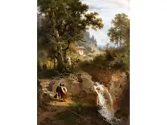 Verliebtes Paar in Alpenlandschaft by Arnold Meermann, oil on canvas, offered Jun 2026