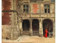 Gebäudeflügel der Burg von Blois mit Kardinal by François Bossuet, oil on canvas, offered Apr 2020