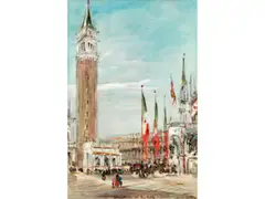Ansicht von Venedig mit dem Campanile by William White Warren, oil on paper, offered Jun 2026