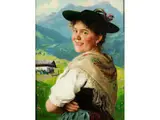 Mädchen in Tracht by Emil Rau, 1858 Dresden - 1937 München, oil on board, sold Sep 2020