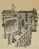 Holzbrücke by Max Beckmann, 1922, drypoint, sold Jun 2024