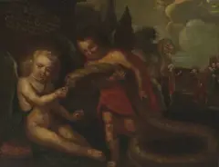 Es ist leichter, dass ein Kamel durch ein Nadelöhr gehe, denn dass ein Reicher in das Reich Gottes komme by Conrad Meyer, 1687, oil on canvas, sold Jun 2024