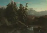 Sapins, cours d'eau, soleil couchant by Alexandre Calame, 1848, oil on canvas, sold Jun 2024