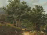 Waldweg mit Hirten by Evert van Muyden, 1884, oil on canvas, sold Jun 2024