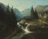 Berglandschaft mit Bauernpaar im Berner Oberland by François de Niederhäusern, oil on canvas, sold Jun 2024