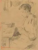 Frau bei der Handarbeit by Albert Anker, gouache, sold Jun 2024