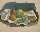Nature morte aux poires - Esquisse by Fernand Dubuis, 1947, oil on board, offered Jun 2024