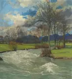 Sommerliche Flusslandschaft by Paul Schürch, oil on canvas, sold Jun 2024