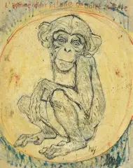 L'homme dans la lune de notre siècle" (Schimpanse) by Fritz Hug, 1962, oil on canvas, sold Jun 2024