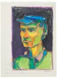 Männerportrait mit blauer Mütze by Robert Indermaur, pastel, offered Jun 2024