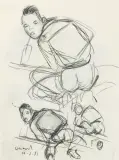 Sitzende Figuren by Mario Comensoli, 1981, charcoal, offered Jun 2024