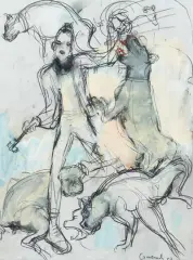 Punk mit Kampfhunden by Mario Comensoli, 1990, mixed media, offered Jun 2024