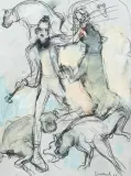 Punk mit Kampfhunden by Mario Comensoli, 1990, mixed media, offered Jun 2024