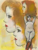 Frauenakt mit Frauenprofilen by Mario Comensoli, mixed media, offered Jun 2024