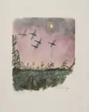 Coucher le Soleil by Robert Hainard, 1972, color woodcut, offered Jun 2024