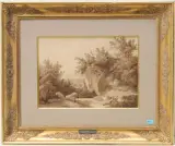 zugeschrieben Felsige Landschaft mit Rastenden by Alexandre Calame, watercolor, sold Jun 2024