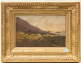 Esquisse soir vers l'eglise Ormonts by Charles Humbert, 1863, oil on paper, sold Jun 2024