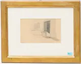 Schubkarre vor offener Stalltüre (Studie) by Albert Lugardon, pencil, offered Jun 2024
