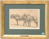 Zwei aufgezäumte Zugpferde by Evert van Muyden, 1906, pencil, offered Jun 2024