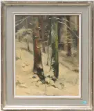 Im Rickentobel Wilderer by Millo Naef, 1955, oil on board, offered Jun 2024