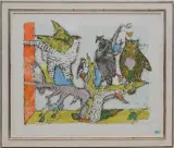 Vögel auf einem Ast by Alois Carigiet, 1978, color lithograph, offered Jun 2024