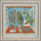Vögel im Käfig by Alois Carigiet, 1978, color lithograph, sold Jun 2024