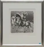Zwei Pferde auf violettem Grund by Hans Erni, 1992, color lithograph, sold Jun 2024