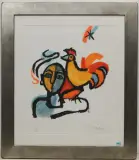 Portrait mit Hahn by Rudolf Mirer, 1985, color lithograph, sold Jun 2024
