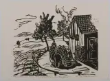 Küche im Flüchtlingslager by Lill Tschudi, woodcut, offered Jun 2024