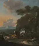 Kuhhirte mit Vieh und Schafen by Johannes van der Bent, oil on canvas, offered Mar 2024