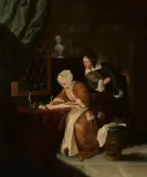 Kopie aus der Mitte d by Gabriel Metsu, oil on panel, offered Mar 2024