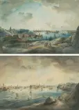 nach Gegenstücke: "Stockholm, fran Mälare fidan" / "Stockholm, fran Lundins Malmaard by Johan Fredric Martin, watercolor, sold Mar 2024