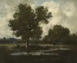 Landschaft mit Weiher und Bäuerin by Léon Richet, oil on canvas, offered Mar 2024
