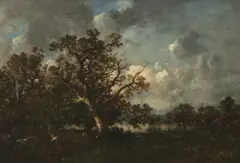 Baumbestandene Landschaft mit Bäuerin by Léon-Victor Dupré, oil on canvas, offered Mar 2024