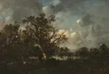 Baumbestandene Landschaft mit Bäuerin by Léon-Victor Dupré, oil on canvas, offered Mar 2024