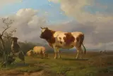 Landschaft mit Schafen, Ziege und Kuh by Jan Bedijs Tom, oil on canvas, sold Mar 2024